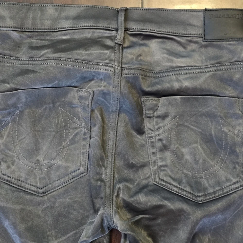 True Religion Joan Smalls Gray Metallic Stretch Skinny Jeans Size 26 Women